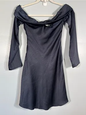 Princess Polly Sadee Off-Shoulder Navy Satin Mini Dress 4 Party Formal HOCO thumbnail 3