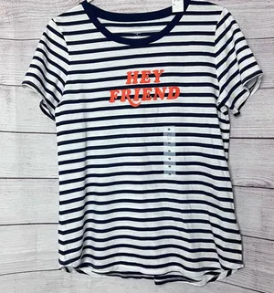Old Navy Women's Short Sleeve Striped Graphic Tee Sz M thumbnail 1