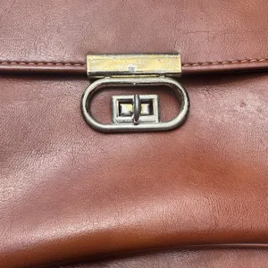 Vintage 70s Cognac Brown Leather Shoulder Bag with Gold Turn Lock thumbnail 3