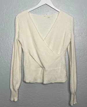 Moth Anthropologie Women XS Cream Faux Wrap Knit Sweater Long Sleeve Balletcore thumbnail 1