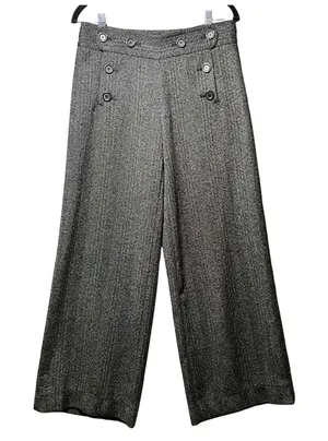 Max Studio Herringbone Sailor Wide Leg Pants Black White Button Front Size‎ 4 thumbnail 1