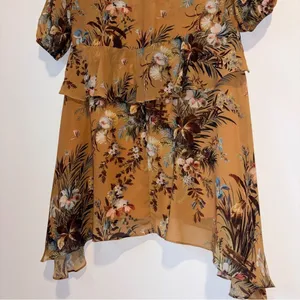 Anthropologie dRA Sheer Blouson Dress S Neutral Floral Chiffon Ruffle Office thumbnail 10
