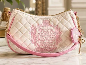 Juicy Couture Tale Quilted Velour Shoulder Bag Cream Pink NWT thumbnail 1