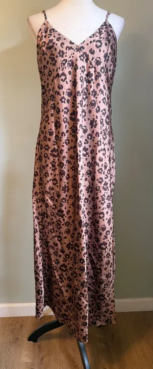 A New Day Leopard Print Satin Slip Dress Brown Tan Animal Midi Maxi NWT Large Y2K boho dai thumbnail 1