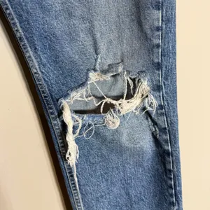 Zara TRF High Rise Distressed Straight Leg Denim Jeans Women's 14 Blue Raw Hem thumbnail 8