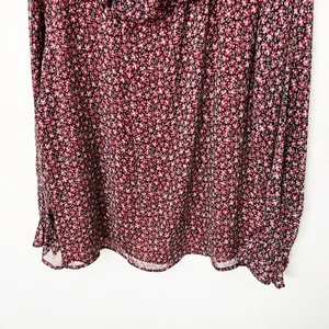 [LOFT] Red Black Floral Print Ruffle Neck Long Sleeve V-Neck Blouse Size Large L thumbnail 6