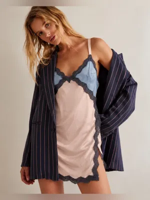 NWT Free People On The Rise Mini Slip Dress- Pink Seasalt Combo $98 MSRP thumbnail 1
