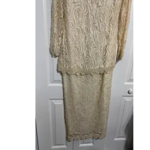 Vintage Maxi‎ Dress Lace Beaded Cream Elegant Evening Gown 80s 90s OS thumbnail 3