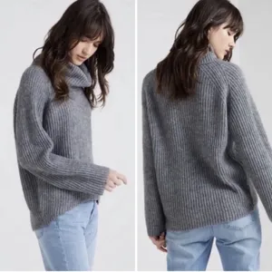 Point Sur • J Crew Mohair Ribbed Turtleneck Sweater cowl heather grey wool knit thumbnail 7