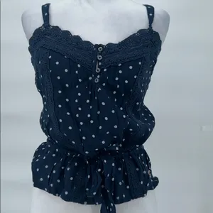 New Hollister Polka Dot Lace Cami Top Navy Blue Button Front Size Medium thumbnail 3