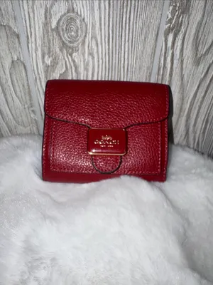 Coach Pepper Pebbled Leather Compact Wallet in Deep Red with Gold Hardware thumbnail 2