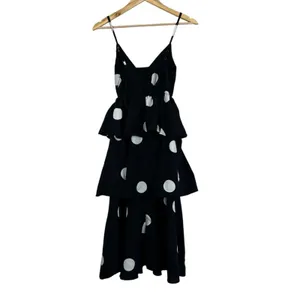 OPT Rockabilly Polka Dot Midi Dress Black White Tiered Ruffle 50s Retro Size XS thumbnail 5