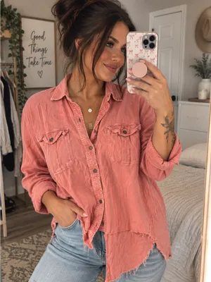 American Eagle Boyfriend Fit Distressed Button-Up Shirt – Size Large thumbnail 1