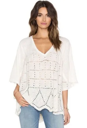 Free People "Summer Lovin" Linen Blend Frayed Trim Top Blouse Size XS $128‎ thumbnail 1