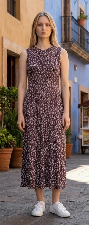 Soft Girl Sleeveless Floral Garden Midi Dress in Plum Size S thumbnail 1