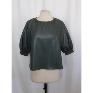 SAYLOR Juana Top Faux Leather Sage Gray Puff Sleeves Solid Streetwear Large‎ thumbnail 2