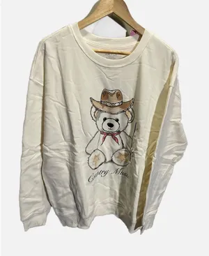 Zoe + Liv Sweatshirt Womens XL Cream Country‎ Music Western Teddy Bear Cowgirll thumbnail 1