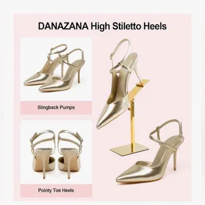 NEW Gold Ankle Strap Closed Pointed Toe Pumps Slingback Heel Comfortable 8 thumbnail 3
