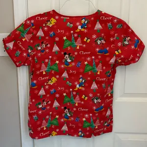 Disney Christmas Print Women’s Scrub Top in Red thumbnail 3