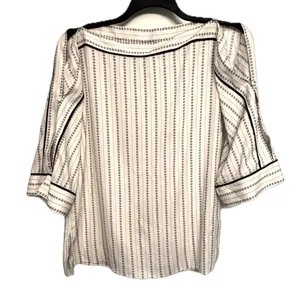 Ann Taylor Ivory & Black Stripe Blouse Split Sleeve Top Size S thumbnail 4