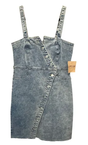 NWT Asymmetrical Denim Mini Dress Acid Wash Western Festival Mall Goth Y2K Indie thumbnail 1
