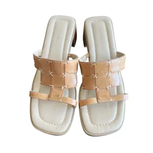 Danelle Vintage Tan Leather Woven Slide Sandals Block Heel Square Toe Boho 5M thumbnail 3