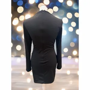 Amazon Womens Black Ruched Bodycon Mini Dress Long Sleeve Mock Neck Size S thumbnail 7