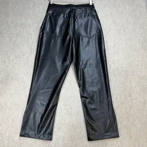 Abercrombie & Fitch Vegan Leather Cropped Pants 28/6 XS Black 90s Straight Edgy thumbnail 2