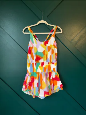 Peach Love California Smocked-Waist Sleeveless Romper Athletic Wear NWT thumbnail 2