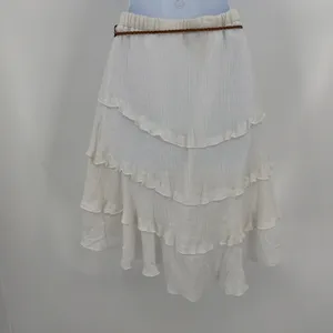 IZ Byer Tiered Knee Length Skirt Sz S Boho Gauzy Coastal Cowgirl Festival Asymm thumbnail 7