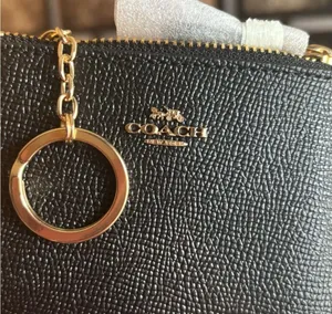 Authentic COACH grossgrain leather zip top card case with keychain thumbnail 6
