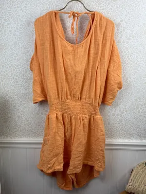 Free People Oversized Cotton Orange Pietro Open Tie-Back Romper - Size - Medium thumbnail 4