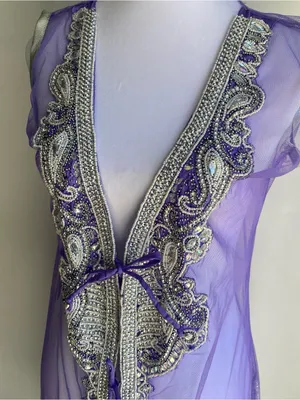 Sheer purple embroidered crystal gem applique embellished genie boho costume thumbnail 2