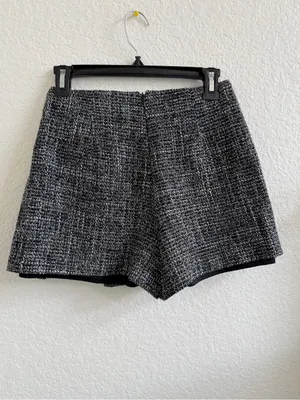L’Academie Revolve Tweed Mini Skirt Skort with Side Button Detail Black White XS thumbnail 5