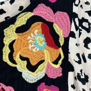 Savanna Jane Leopard Print Floral Embroidered Boho‎ Top Small Tan Black Rose thumbnail 6