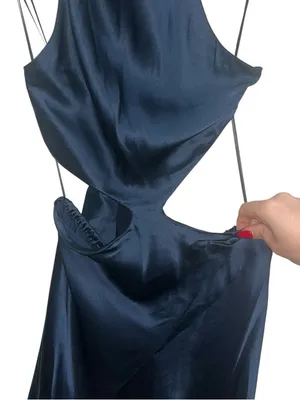 NEW NWT Amanda Uprichard X Revolve Kaye Cutout 100% Silk Mini Dress In Ink Navy thumbnail 6
