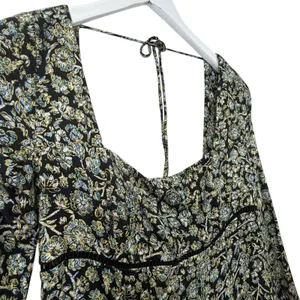 Free People Bohemian Mini Dress Black‎ Floral Babydoll Long Sleeve Womens 0 thumbnail 7
