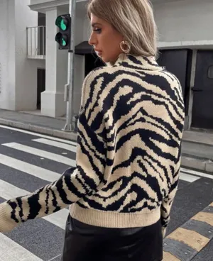 SheIn Zebra Stripe Drop Shoulder Sweater thumbnail 3