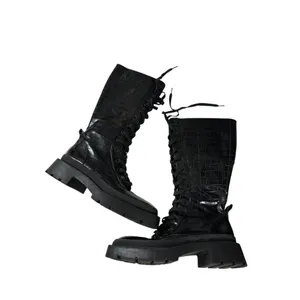 Zara Black Croc-Embossed Lace-Up Combat Boots Size 36 thumbnail 10