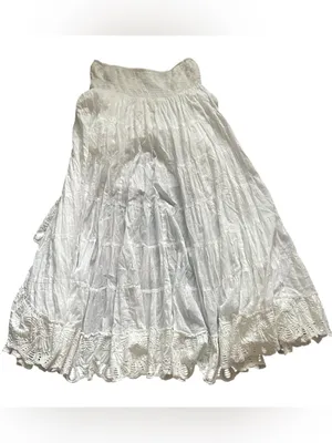 Solitaire High Low Ruffle Cottagecore Tiered Romantic White Peasant Maxi Skirt L thumbnail 4
