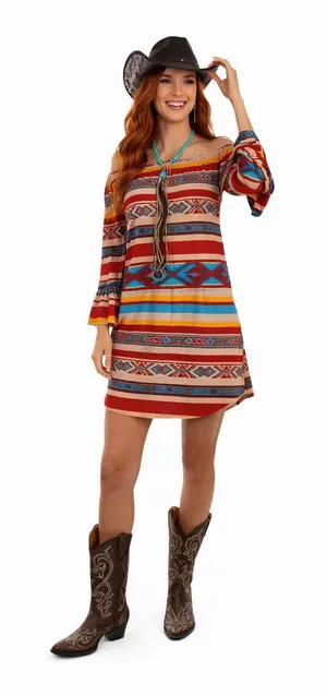 SCULLY Serape Red Aztec Peasant Dress - Size M thumbnail 1