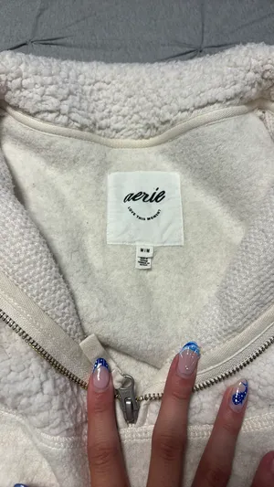 Aerie Quarter-Zip Sweatshirt- Half sherpa and beige color thumbnail 2