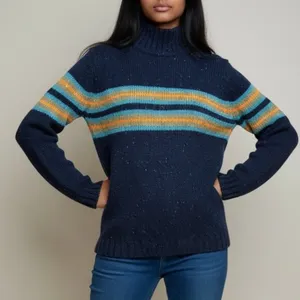 VTG J. CREW 100% Shetland Wool Black Stripe Mock Neck Sweater - Size S thumbnail 1