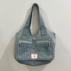 True Religion denim horseshoe tote bag purse shoulder bag satchel NWOT thumbnail 3