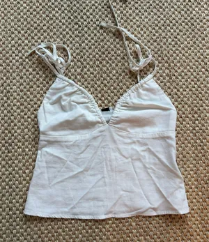Princess Polly White Linen Tank thumbnail 1