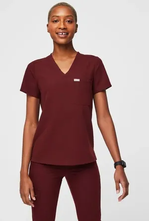 FIGS Catarina One-Pocket Scrub Top size XL Burgundy thumbnail 1