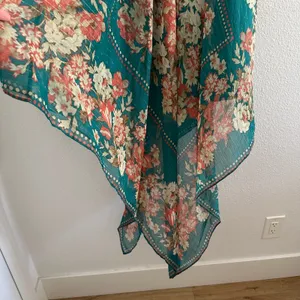 Y2k strapless Teal Floral Mariselle Garden Drape Midi Dress thumbnail 5