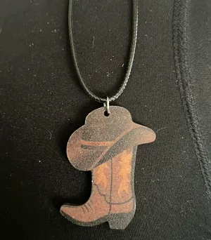 Cowboy Boot Wood Earrings with a Cowboy Hat on top thumbnail 1