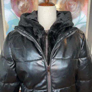 Super Cool How Dare U Faux Leather Parka! Size L thumbnail 3