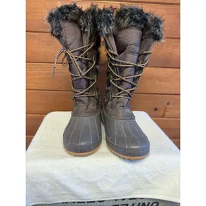 Khombu Kandice Tall Lace-up Faux Fur Winter Snow Boots Sz 10 Brown/gray thumbnail 7